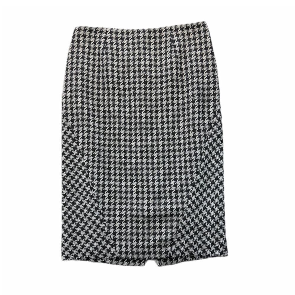Brooks Brothers Gray Black Houndstooth Wool Blend Corporate Career Pencil Skirt